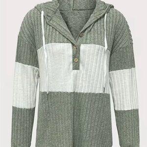 Green and White Hooded Sweater